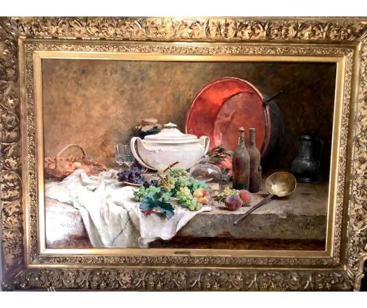 Painting "Still Life" by René Chrétien from the 19th century