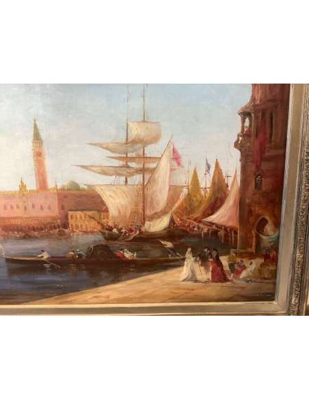 Tableau "Vue De Venise" par Alfred August du 19ème siècle-Bozaart
