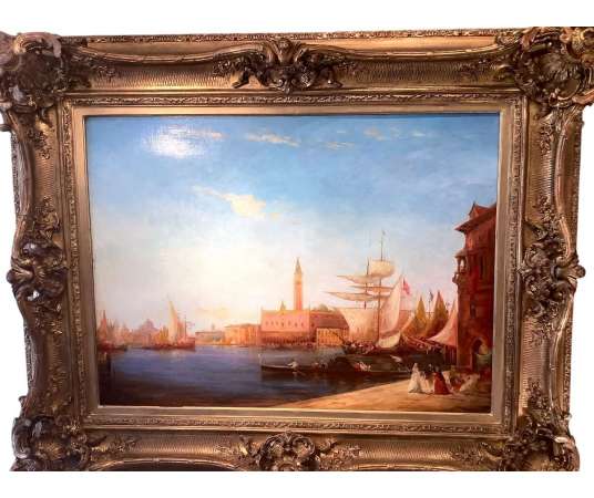 Tableau "Vue De Venise" par Alfred August du 19ème siècle