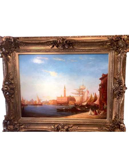 Tableau "Vue De Venise" par Alfred August du 19ème siècle-Bozaart