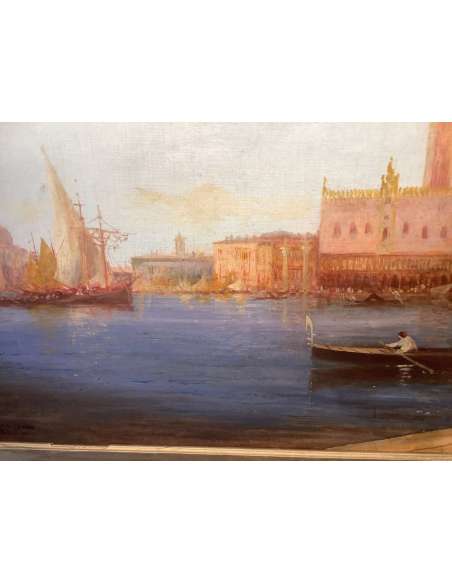 Painting "View Of Venice" by Alfred August from the 19th century-Bozaart
