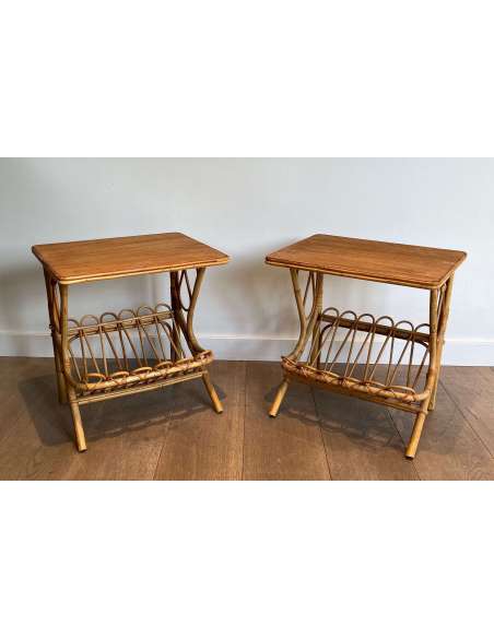 Vintage pair of rattan magazine rack sofa ends from the 20th century-Bozaart