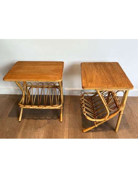 Vintage pair of rattan magazine rack sofa ends from the 20th century-Bozaart