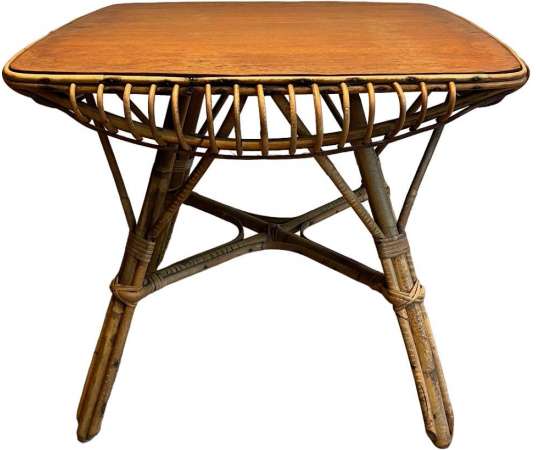 Vintage rattan coffee table from the 20th century