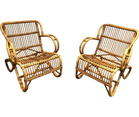 Pair of vintage rattan armchairs from the 20th century