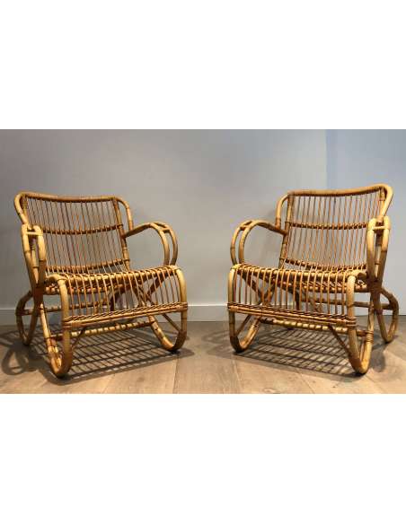Paire de fauteuils vintage en rotin du 20ème siècle-Bozaart