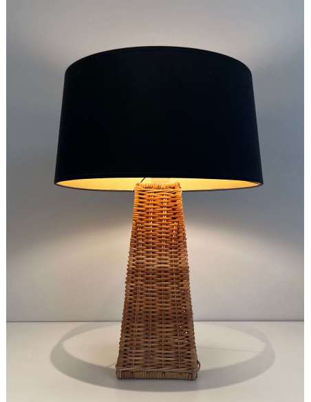 Vintage rattan pyramid lamp from the 20th century-Bozaart