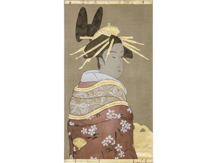 Toile peinte représentant une geisha travail contemporain