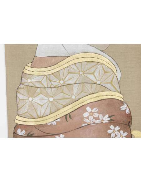 Toile peinte représentant une geisha travail contemporain-Bozaart