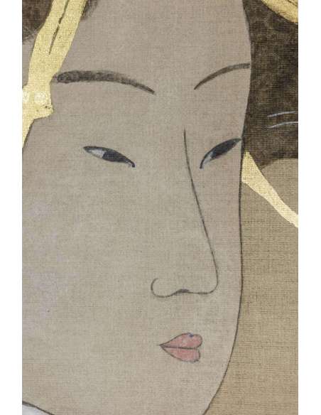 Painted canvas depicting a geisha contemporary work-Bozaart