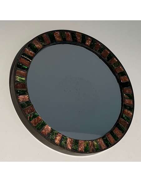 Vintage round ceramic mirror from the 20th century-Bozaart