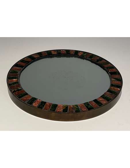 Vintage round ceramic mirror from the 20th century-Bozaart