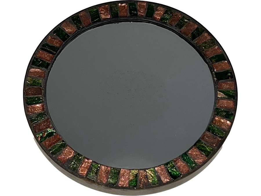 Vintage round ceramic mirror+ from the 20th century
