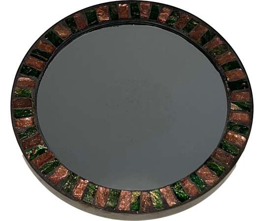 Vintage round ceramic mirror from the 20th century