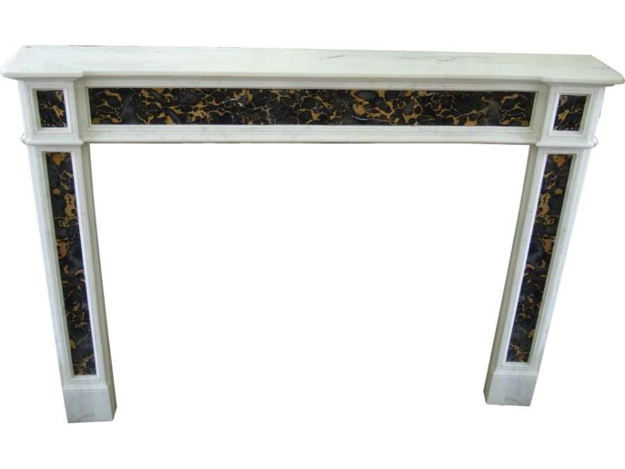 Beautiful antique Louis XVI period fireplace in white statuary marble with portor inlays