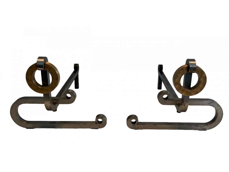 Pair of modernist iron andirons+ Contemporary work, Year 70