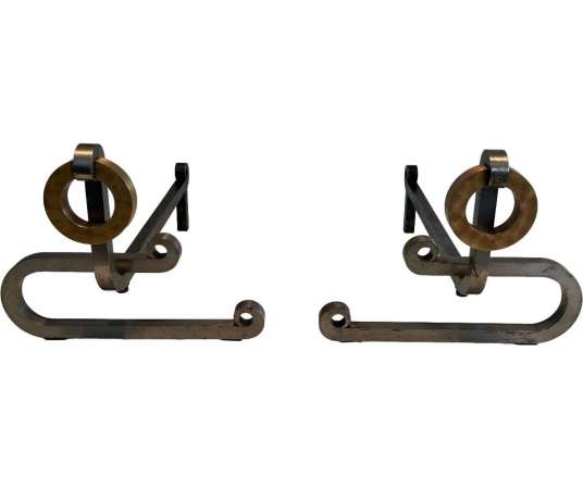 Pair of modernist iron andirons Contemporary work, Year 70