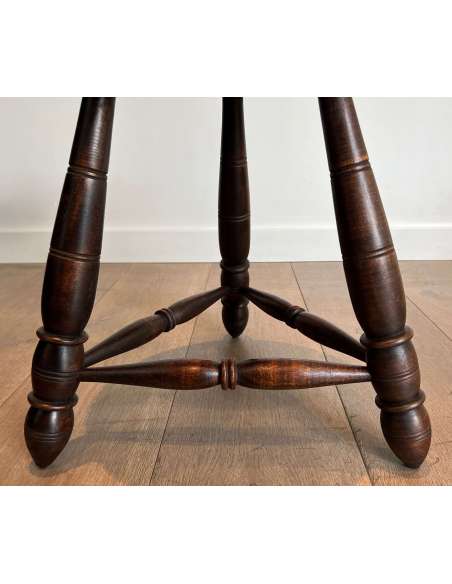 Pair of vintage turned wood stools from the 20th century-Bozaart