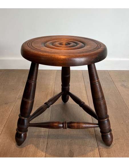 Pair of vintage turned wood stools from the 20th century-Bozaart