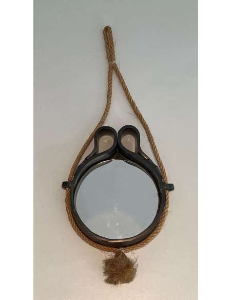 Vintage ceramic and rope mirror from the 20th century-Bozaart