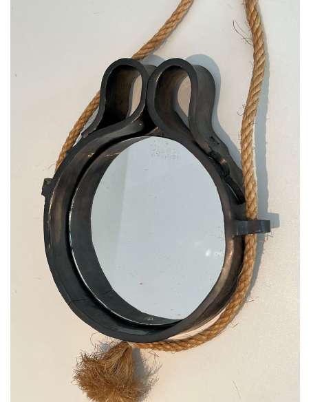 Vintage ceramic and rope mirror from the 20th century-Bozaart