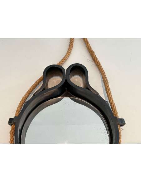 Vintage ceramic and rope mirror from the 20th century-Bozaart