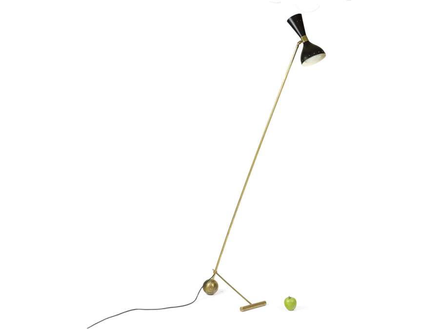 Lampadaire vintage en tôle+ et laiton du 20ème siècle