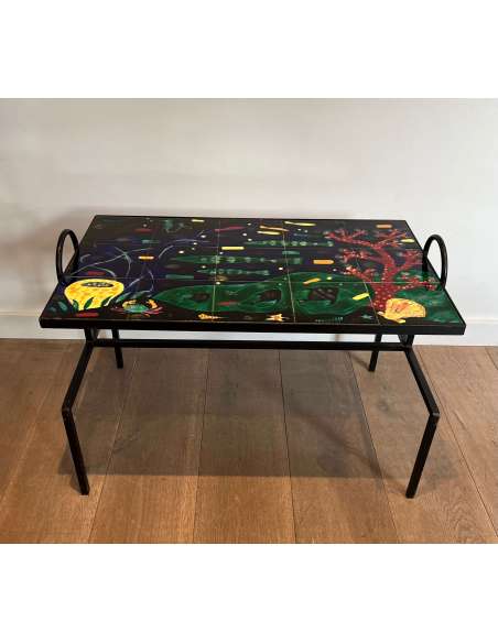 Vintage metal and ceramic coffee table from the 20th century-Bozaart