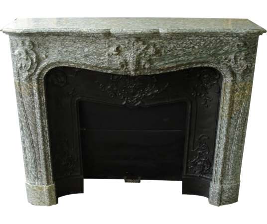 Antique Louis XV style fireplace in vert d'estour marble dating 19th century