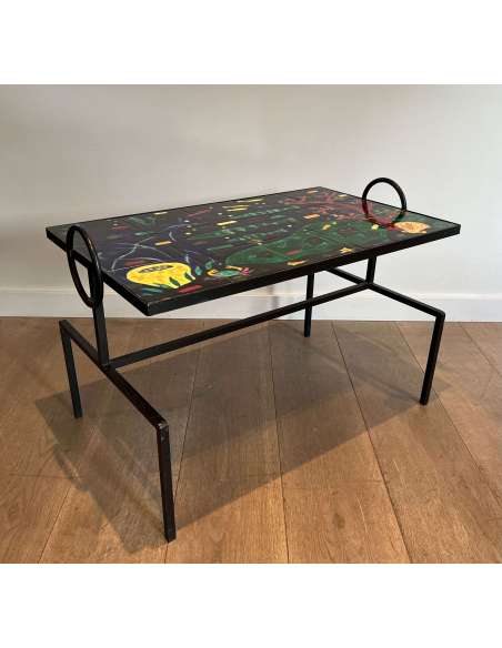 Vintage metal and ceramic coffee table from the 20th century-Bozaart
