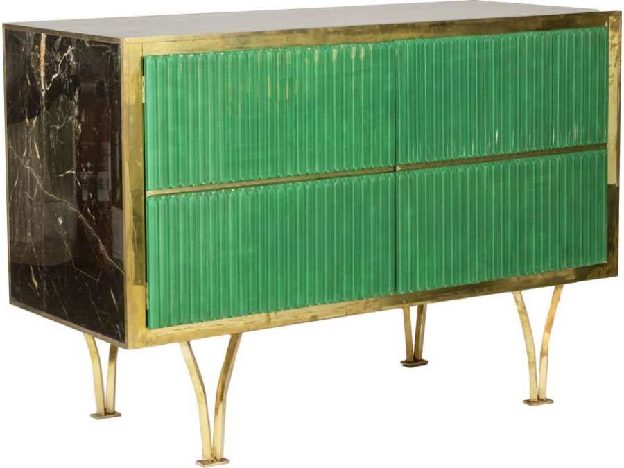 Buffet vintage en verre et laiton doré+ du 20ème siècle