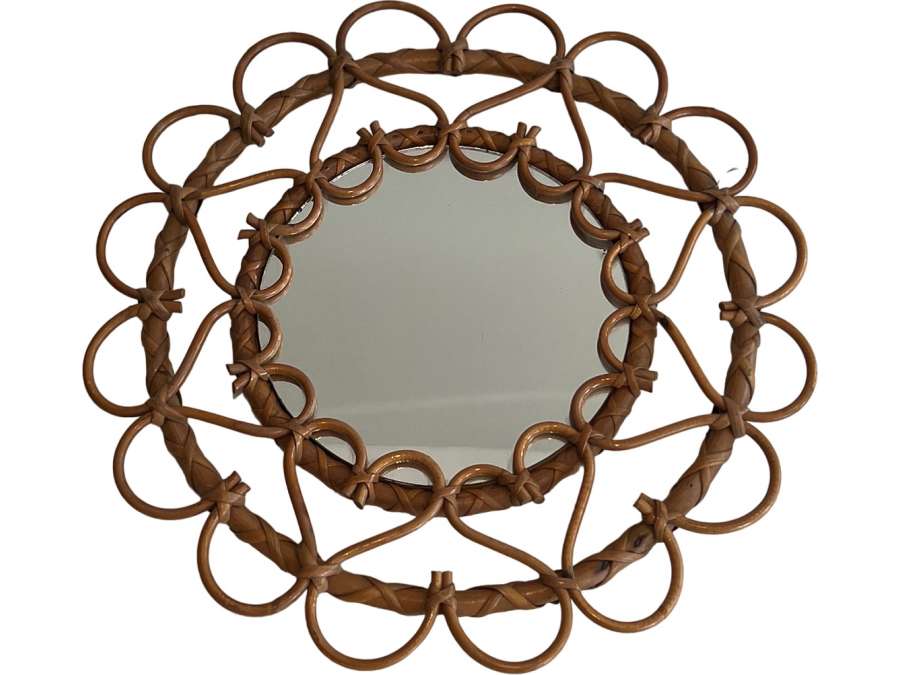 Small vintage rattan mirror from the 20th century