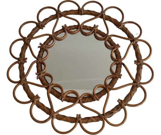 Small vintage rattan mirror from the 20th century