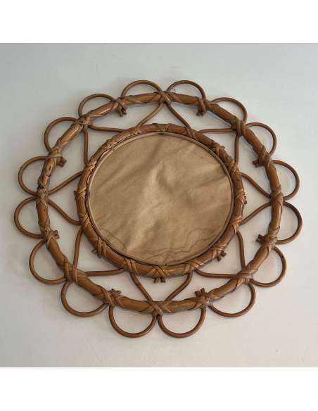 Small vintage rattan mirror from the 20th century-Bozaart