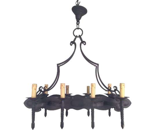 Neo-Gothic wrought iron chandelier from the 20th century