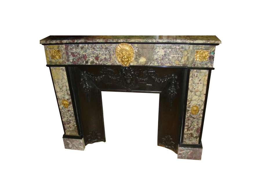 Old Louis XVI style fireplace in fleur de pécher marble with bronzes