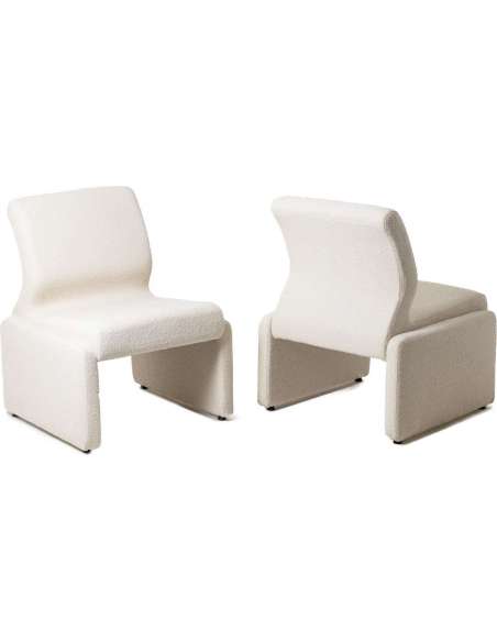 Pair of white bouclé low chairs from the 20th century-Bozaart
