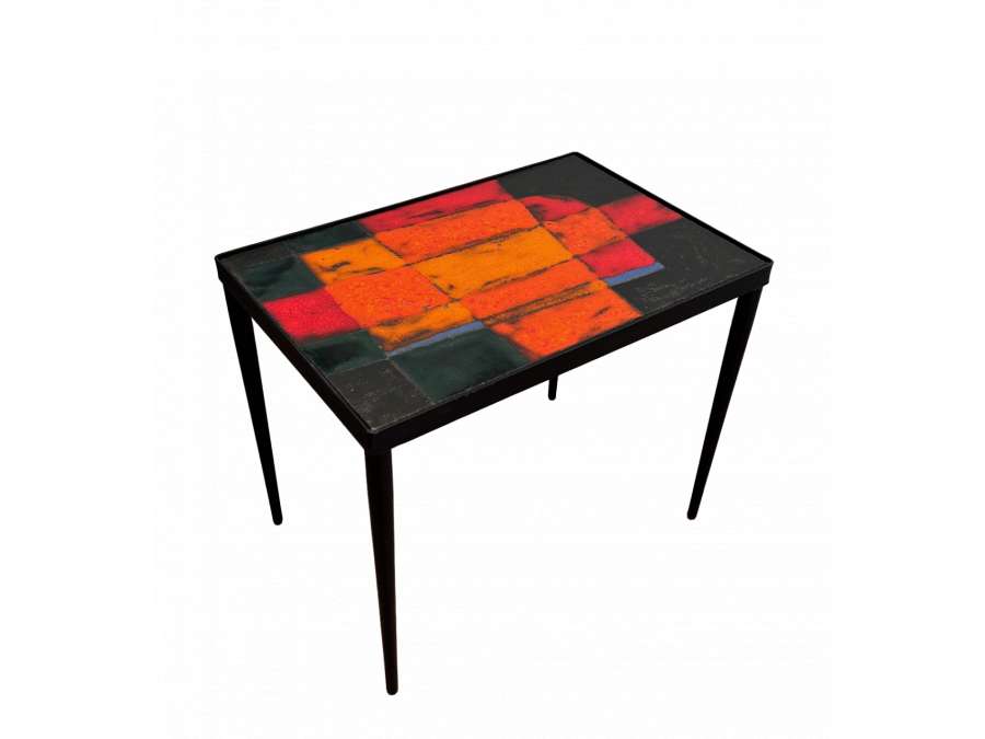 Small lacquered metal and ceramic table+ from the 20th century