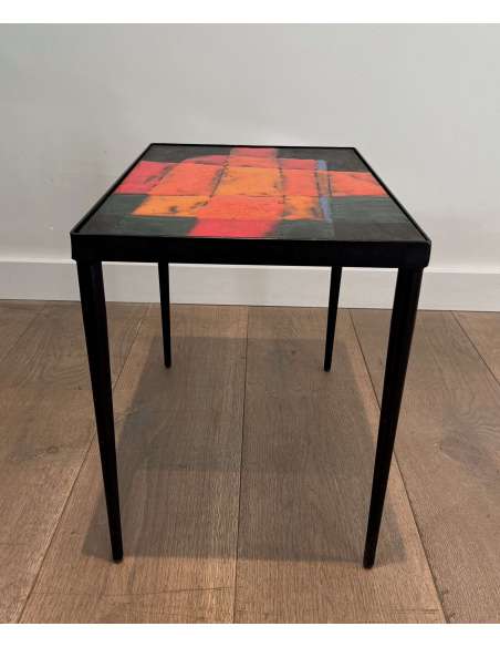 Small lacquered metal and ceramic table from the 20th century-Bozaart