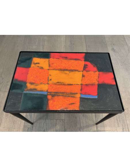 Small lacquered metal and ceramic table from the 20th century-Bozaart