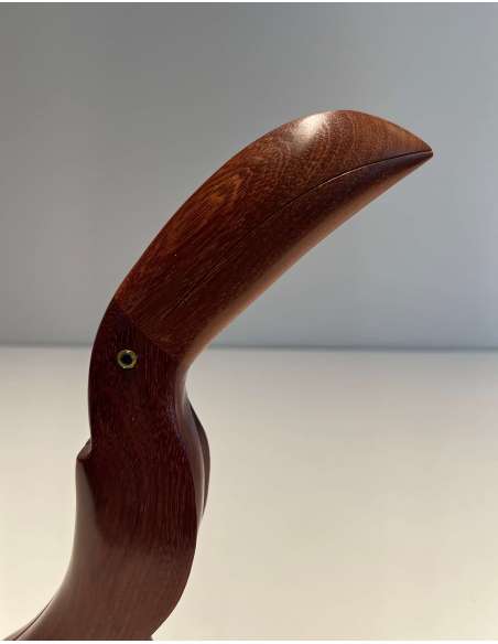Toucan en bois exotique et yeux de verre du 20ème siècle-Bozaart