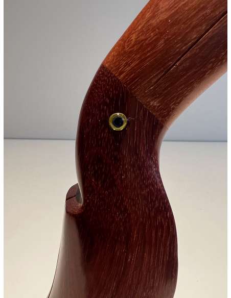 Toucan en bois exotique et yeux de verre du 20ème siècle-Bozaart