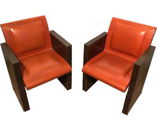 Paire de fauteuils vintage en cuir du 20ème siècle