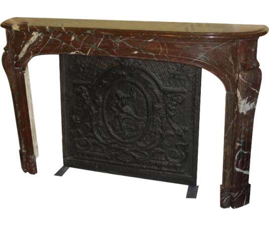 Antique Louis XIV fireplace in red campan marble