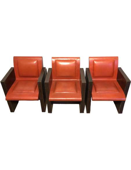 Suite of three leather armchairs from the 20th century-Bozaart
