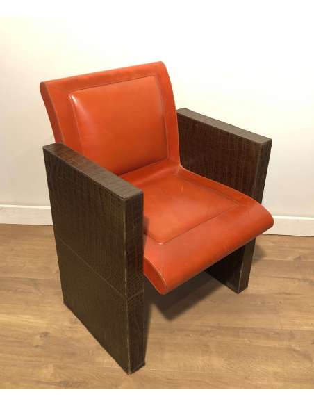 Suite of three leather armchairs from the 20th century-Bozaart