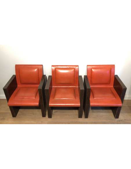 Suite de trois fauteuils en cuir du 20ème siècle-Bozaart