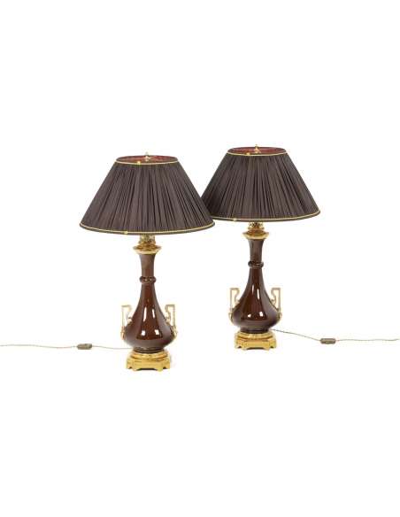 Paire de lampes en porcelaine et bronze doré du 19éme siècle-Bozaart