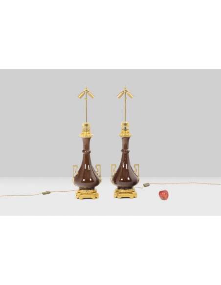 Pair of porcelain and gilt bronze lamps from the 19th century-Bozaart