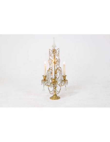 Girandoles de style Louis XVI en bronze et cristal du 20ème siècle-Bozaart